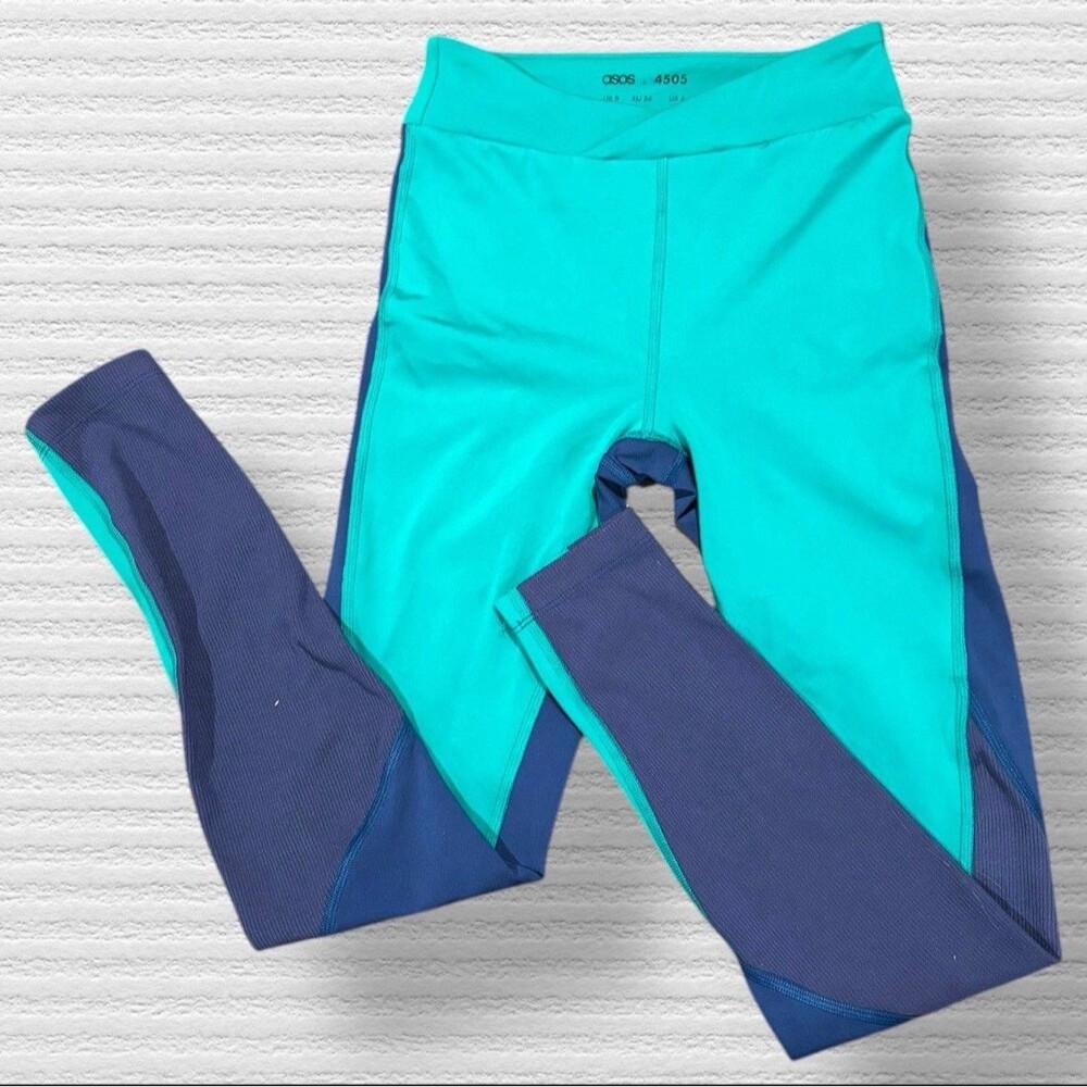 ASOS 4505 Colorblock Athletic Leggings Womens US 4 Teal Blue